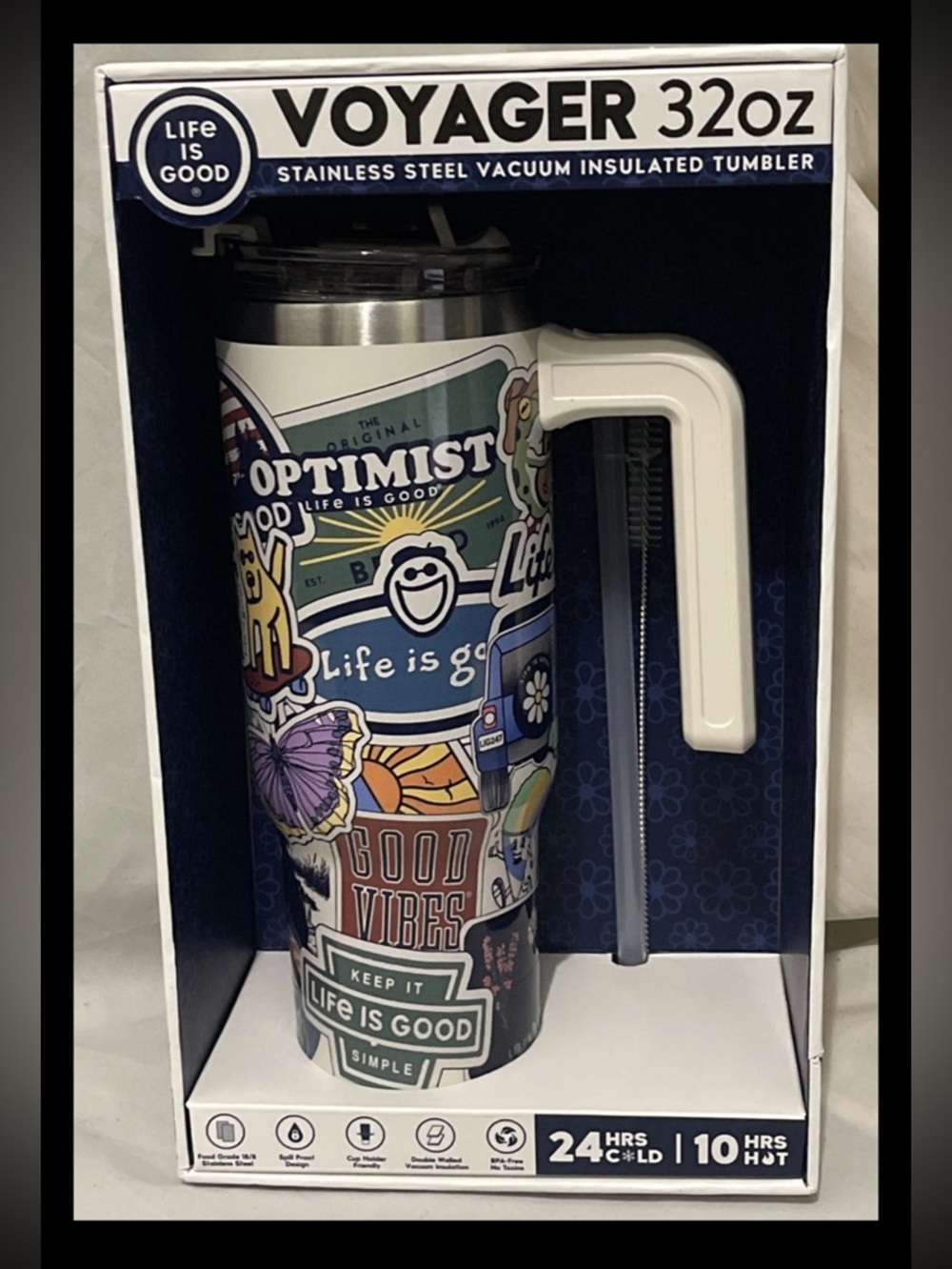 Life Is Good Voyager Tumbler 32 Ounce Insulated Stainless Steel Ivory NEW